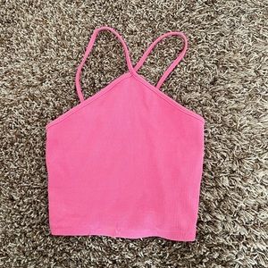 Zara pink halter neck cropped tank top size small